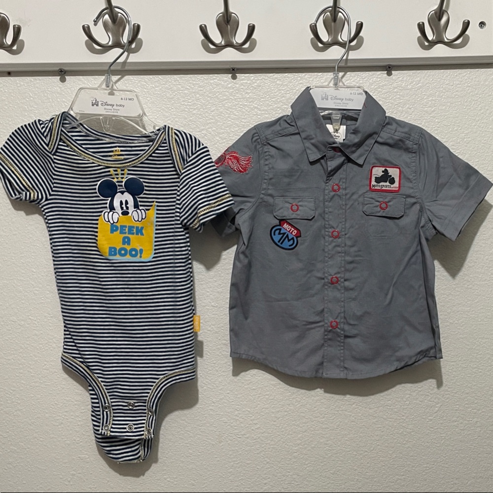 Disney Gray and Blue Button Down Shirt with Patches
